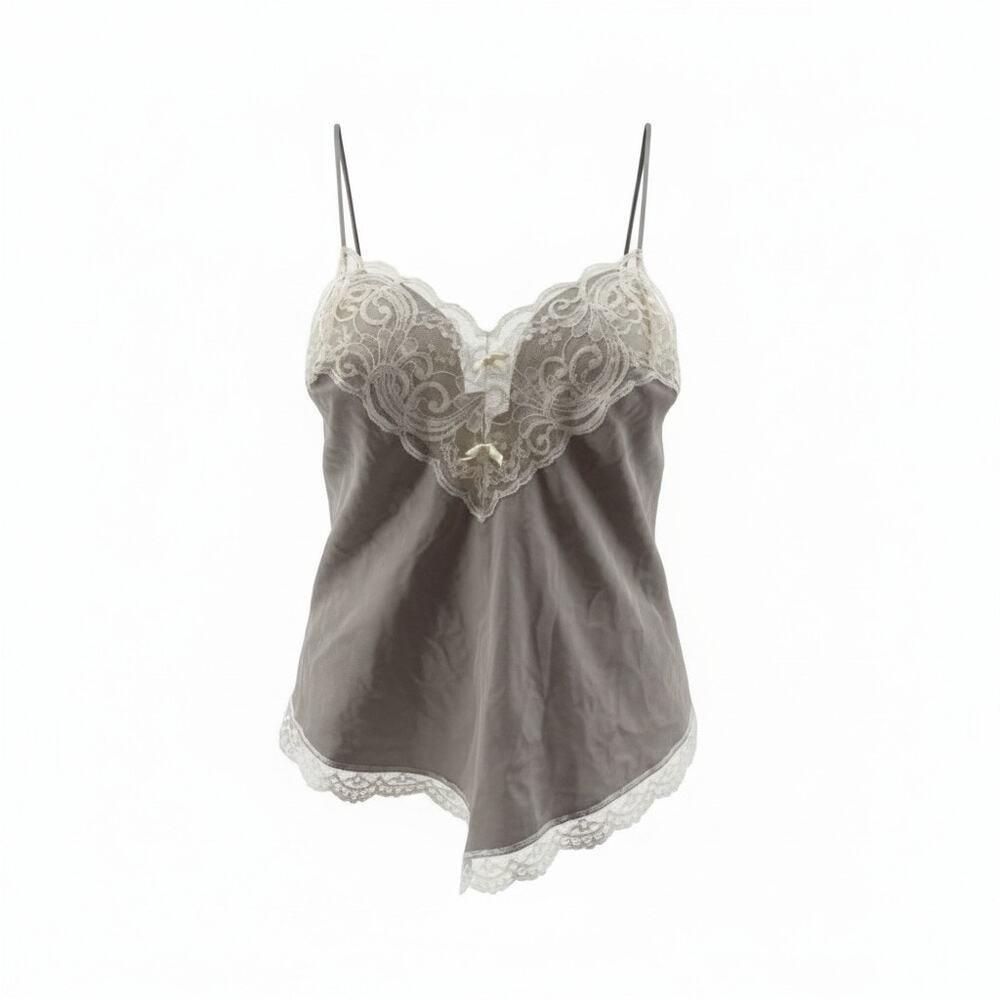 Vintage Pollinaise Silver Grey Cream Lace Camisole Nylon Womens 34